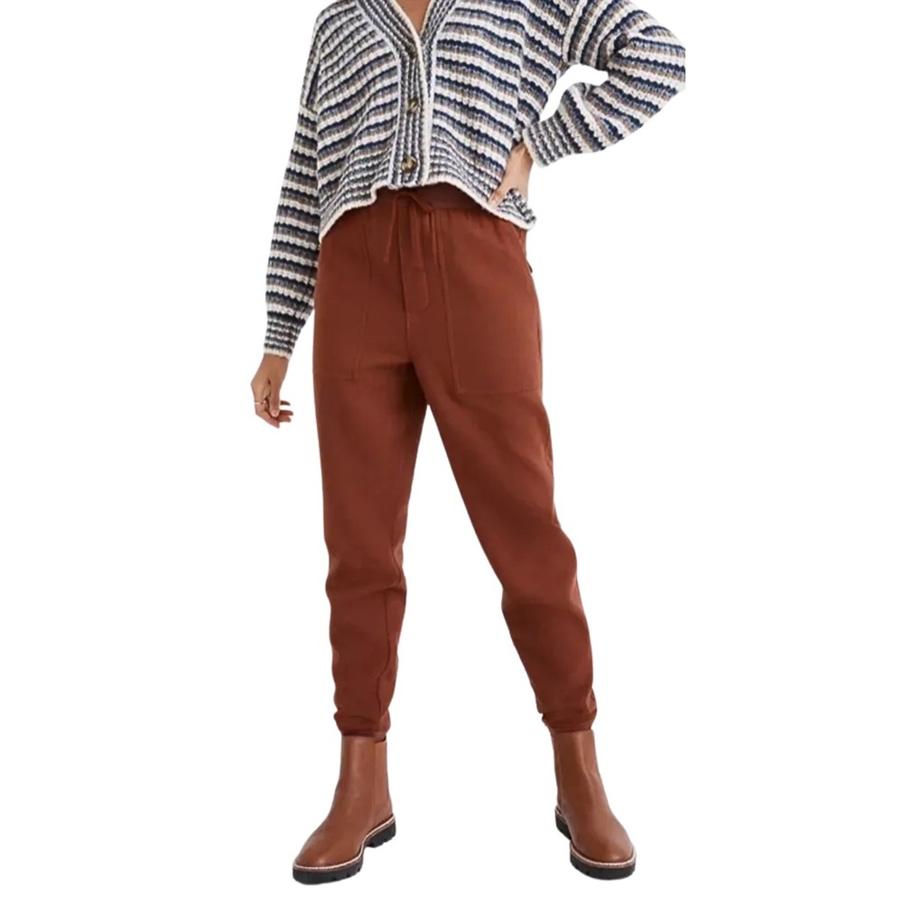 Madewell Pants Womens XS Rust Red Waffleback Jogger Cotton Drawstring Utility